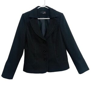 Laura Womens Black Polka Dot Blazer Jacket 3-Button Lined Size 8